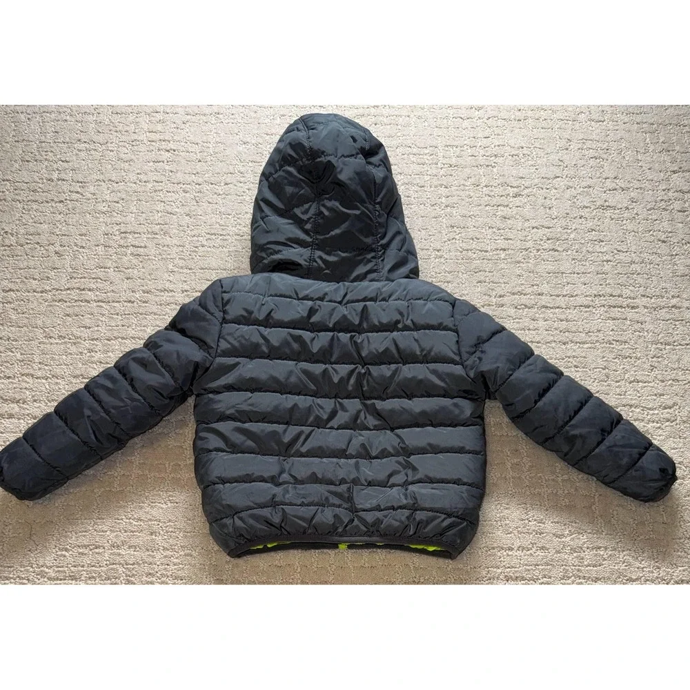 Nike Puffer Jacket Kids 2T Black Neon Green Just Do It Hooded Coat